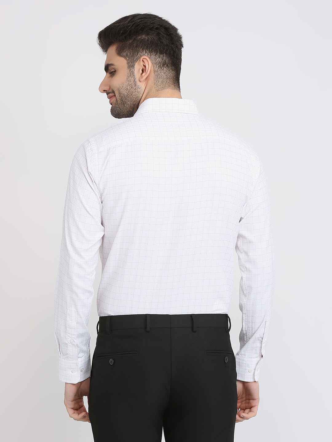 Park Avenue Men White Checks Slim Fit Cotton Blend Formal Shirt
