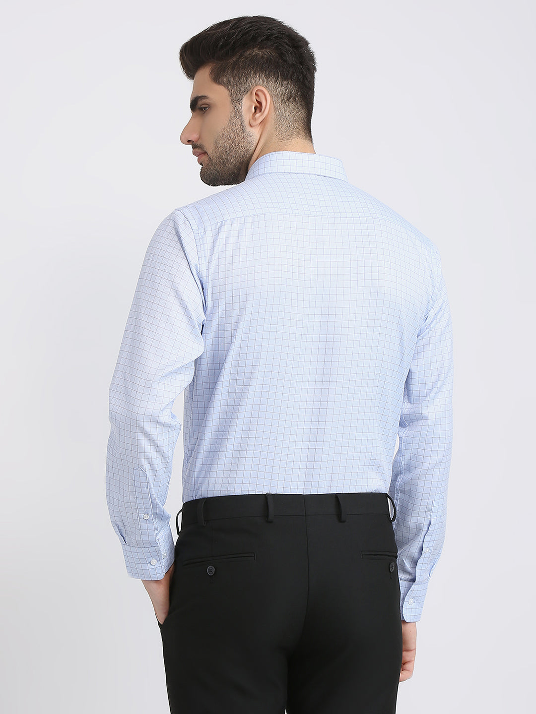 Park Avenue Men Blue Checks Slim Fit Cotton Blend Formal Shirt