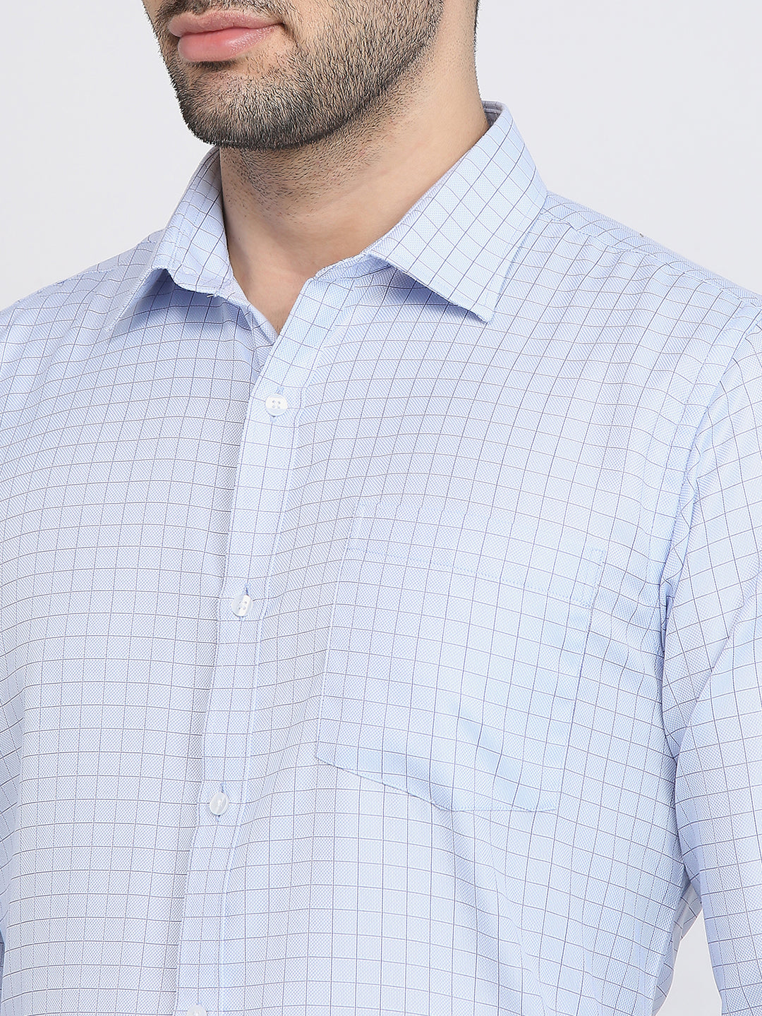 Park Avenue Men Blue Checks Slim Fit Cotton Blend Formal Shirt