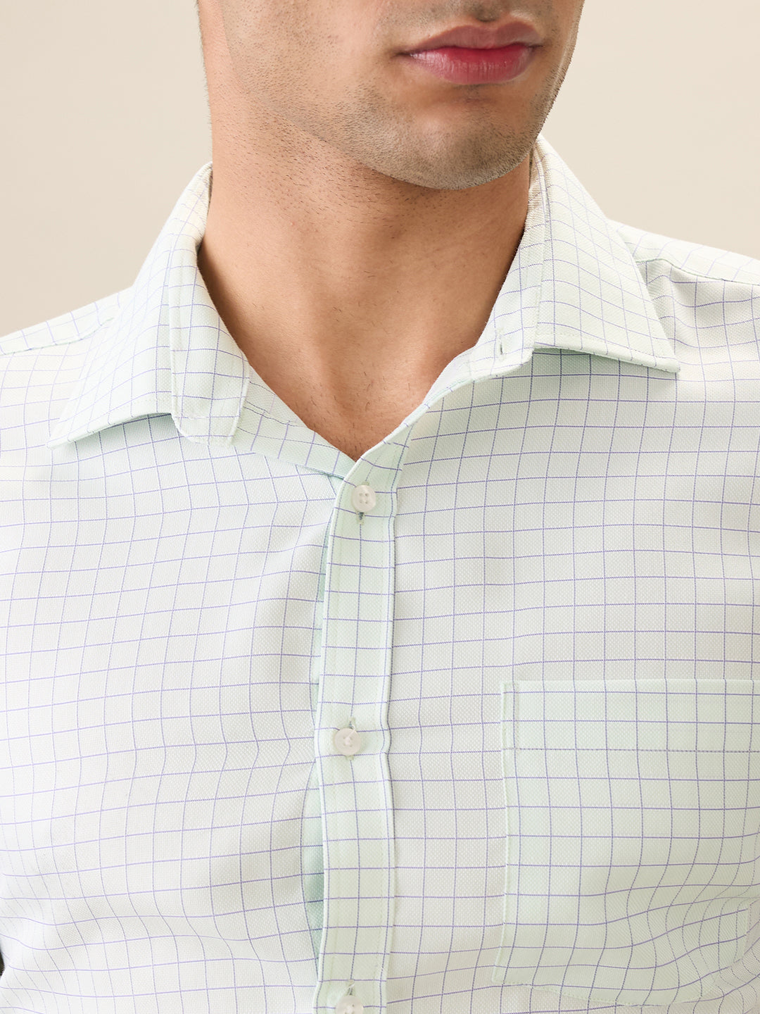 Park Avenue Men Green Checks Slim Fit Cotton Blend Full Sleeve Formal Shirt