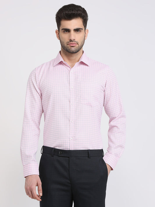 Park Avenue Men Pink Checks Slim Fit Cotton Blend Formal Shirt