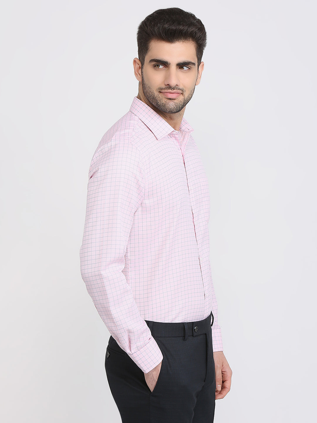 Park Avenue Men Pink Checks Slim Fit Cotton Blend Formal Shirt