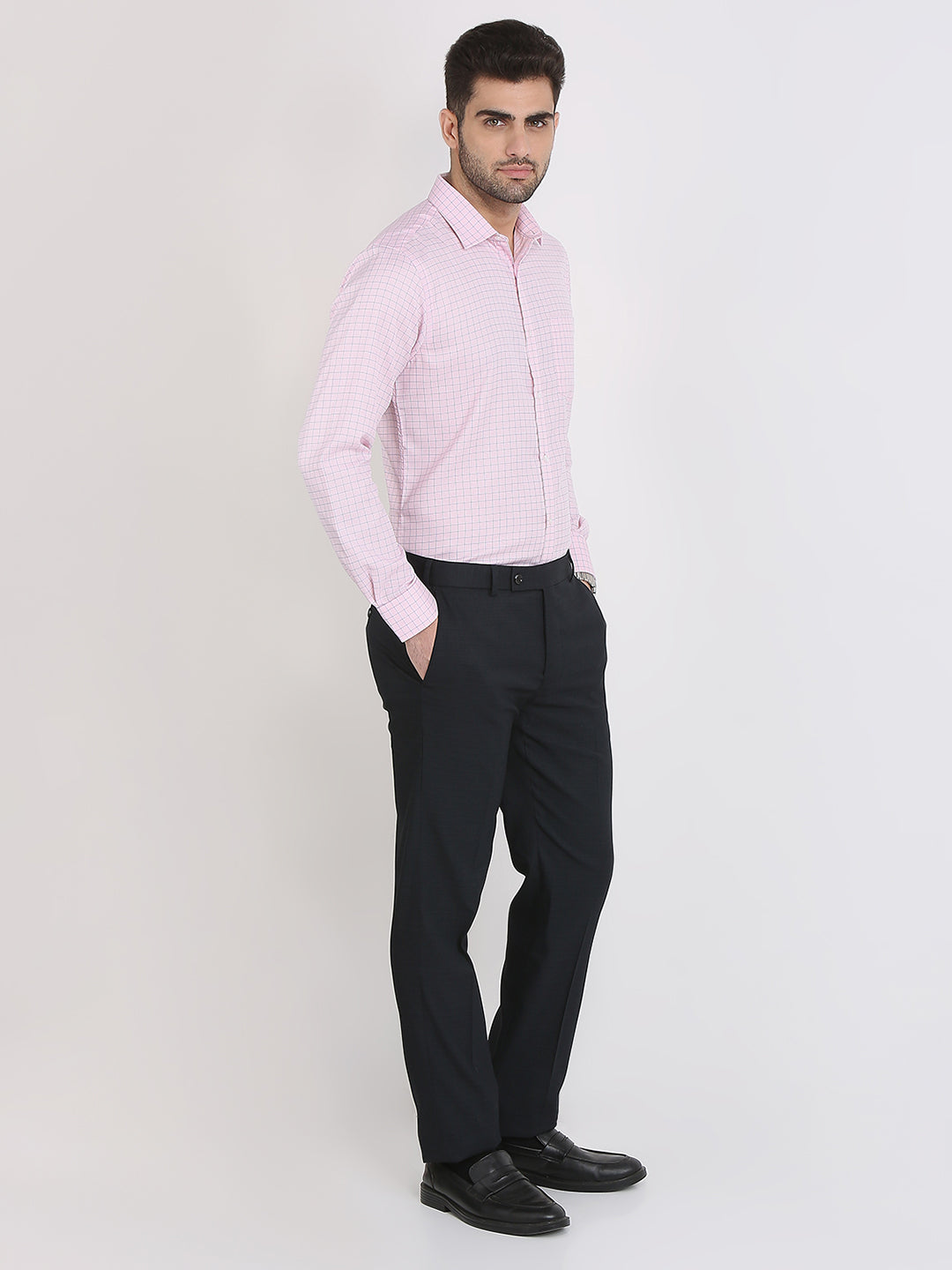 Park Avenue Men Pink Checks Slim Fit Cotton Blend Formal Shirt