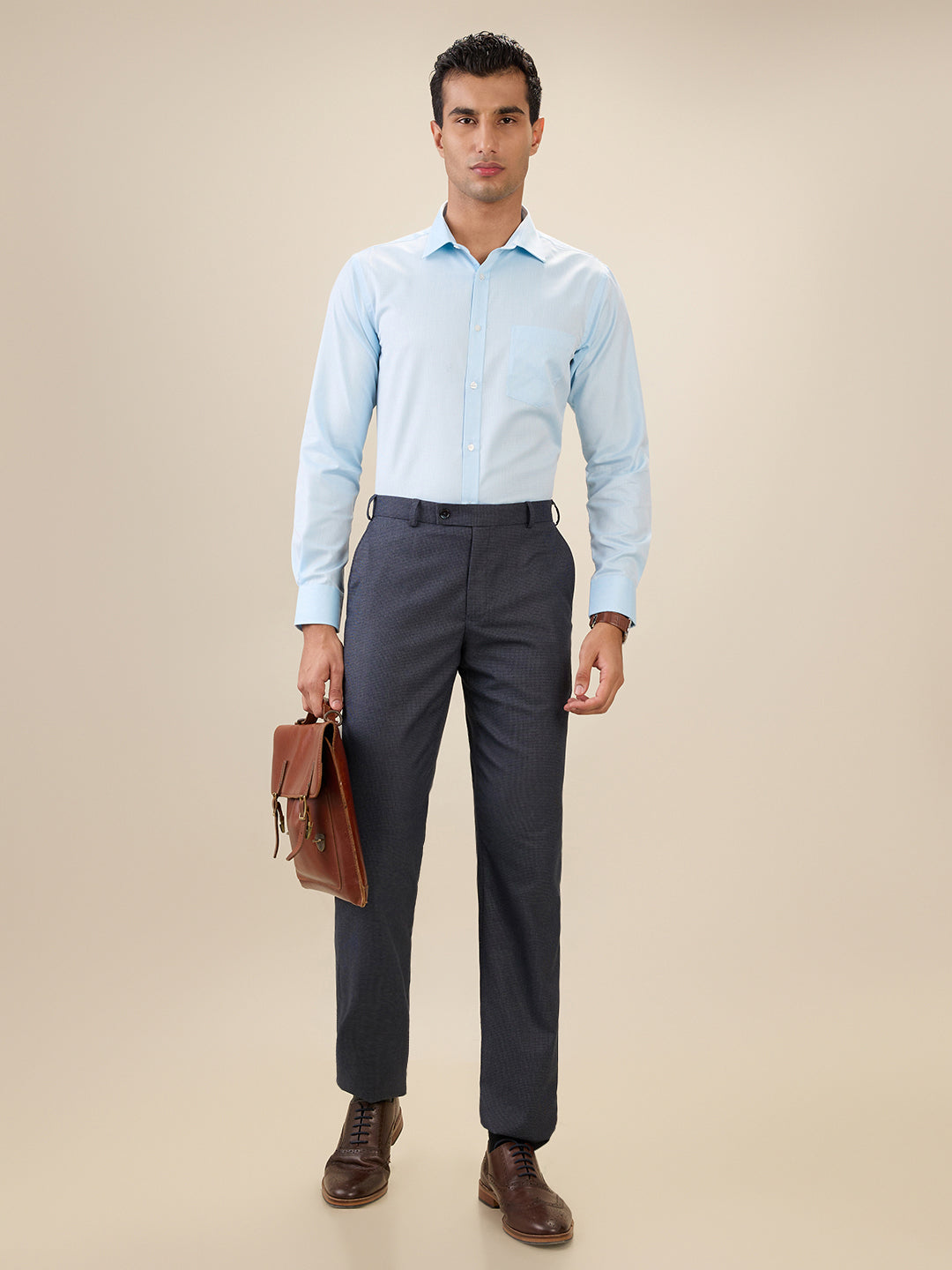 Park Avenue Men Blue Structure Slim Fit Cotton Blend Full Sleeve Formal Shirt