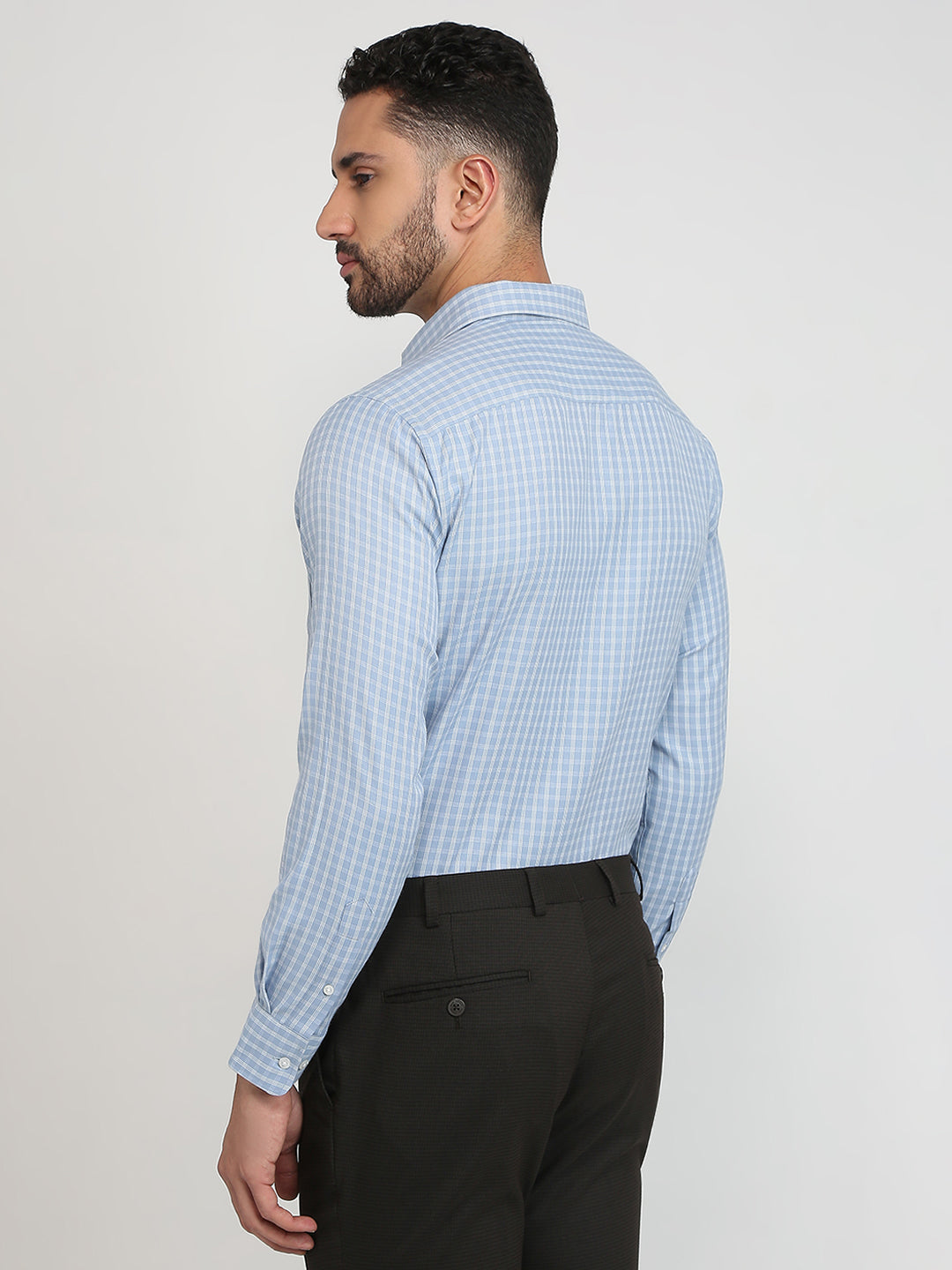 Park Avenue Men Blue Checks Slim Fit Cotton Blend Formal Shirt