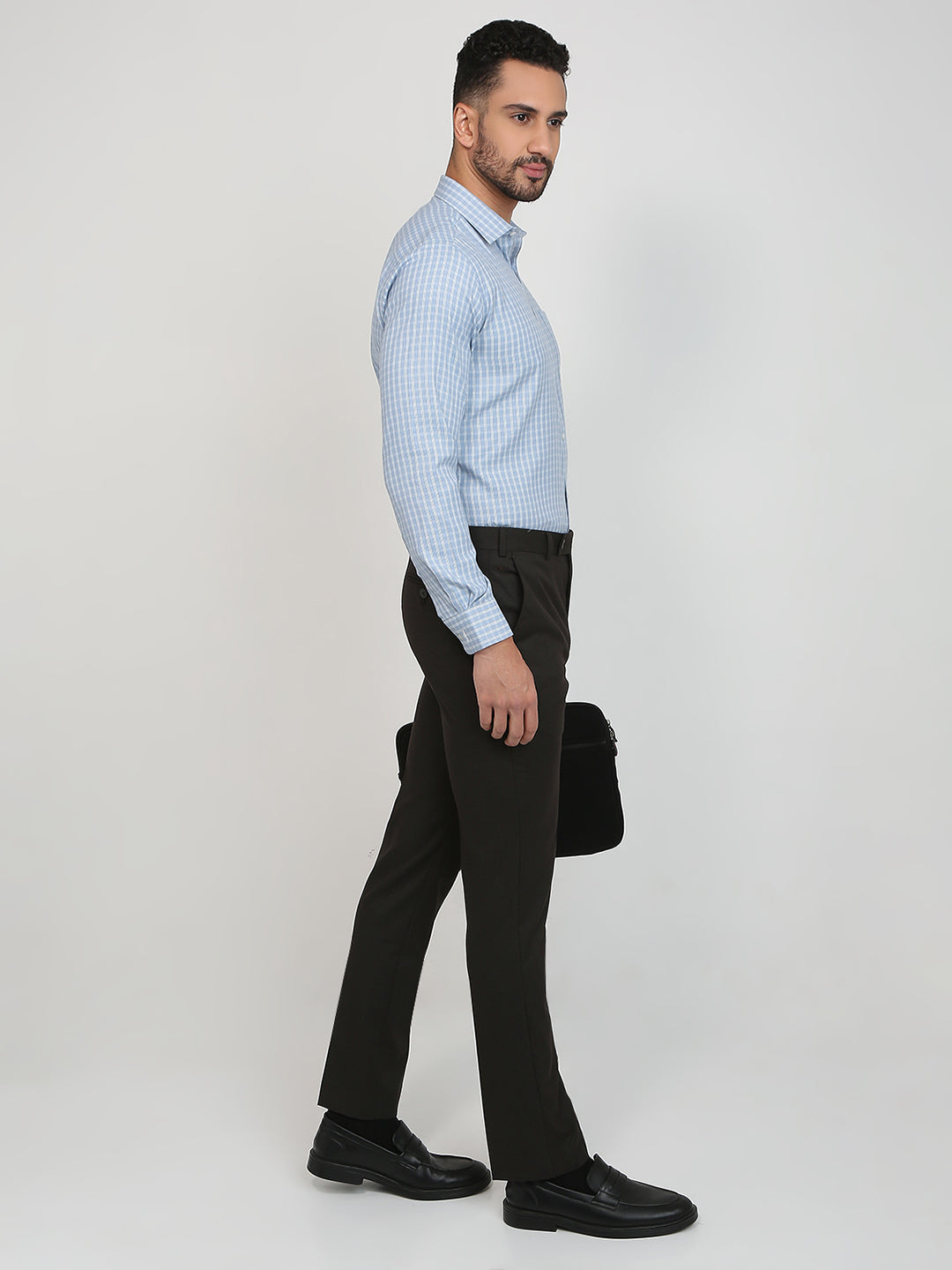 Park Avenue Men Blue Checks Slim Fit Cotton Blend Formal Shirt