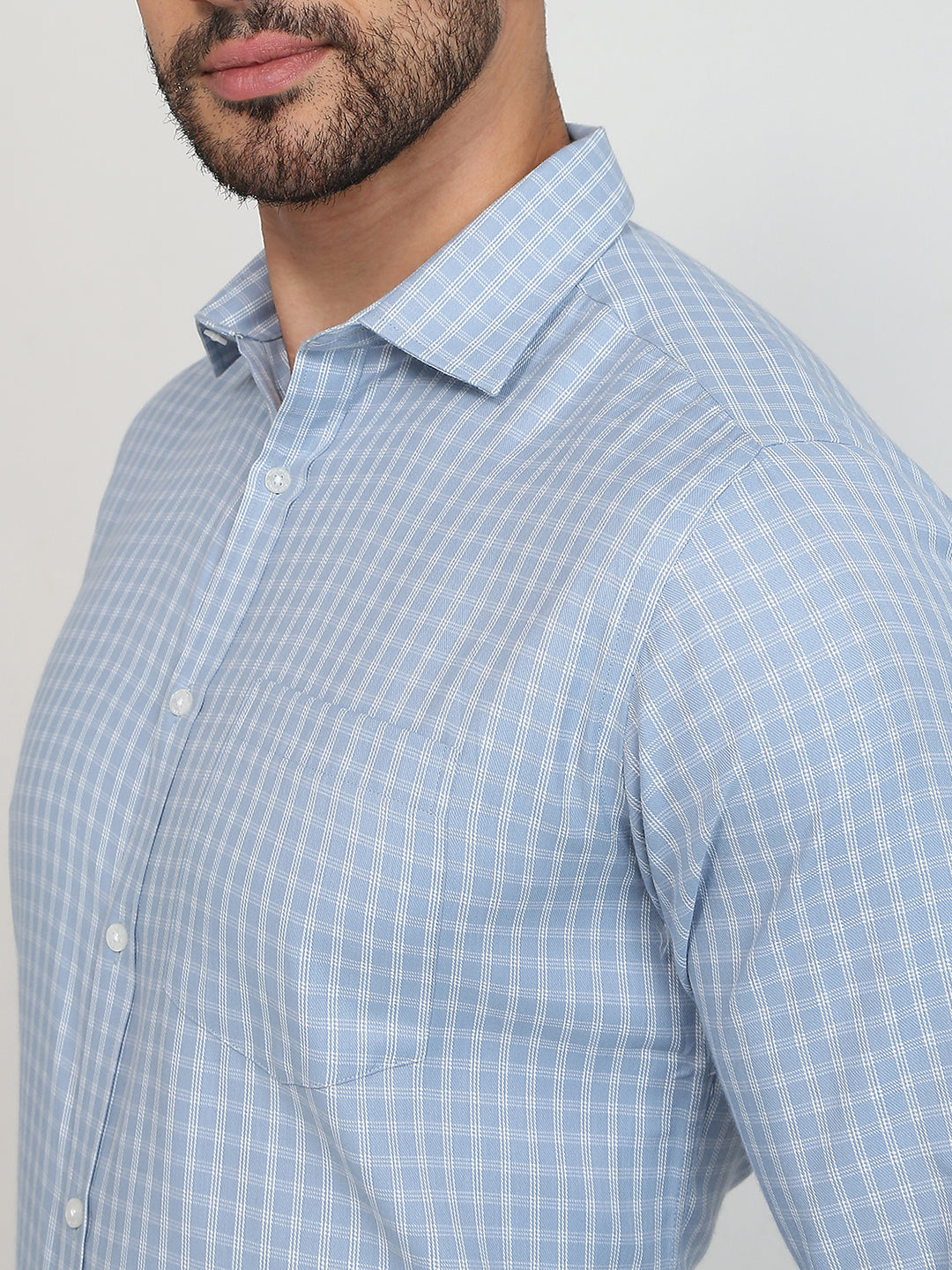 Park Avenue Men Blue Checks Slim Fit Cotton Blend Formal Shirt