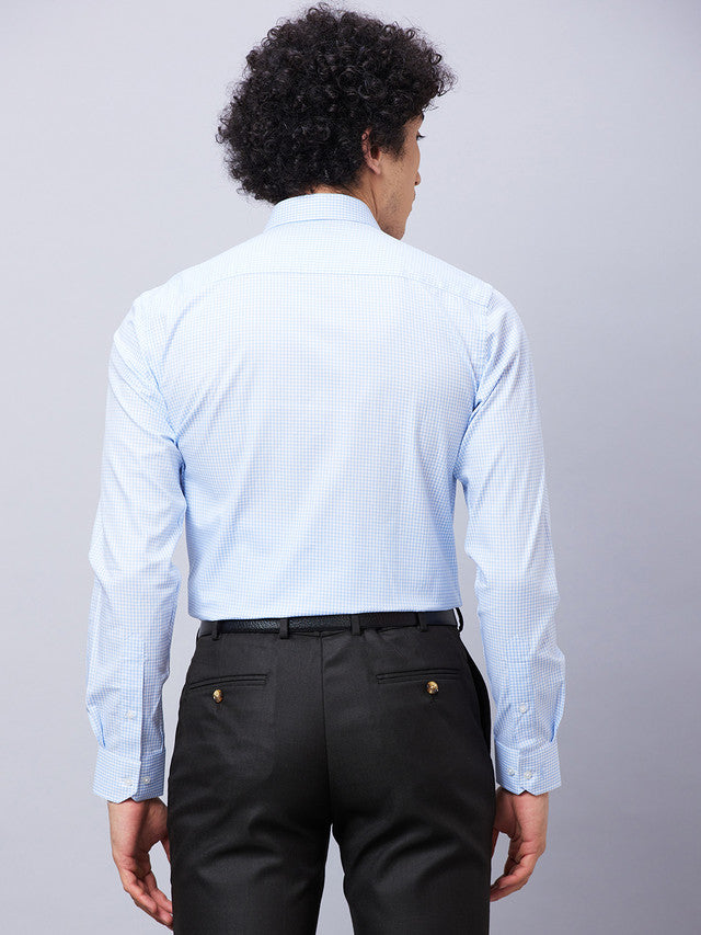 Park Avenue Men Blue Checkered Slim Fit Full Sleeve Semi Cut Away Collar Shirt