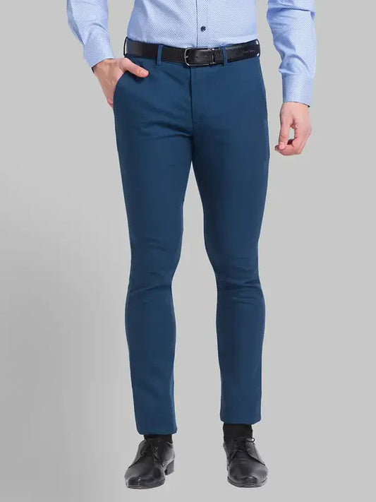 Men Blue Neo Classic Fit Solid Cotton Blend Trouser