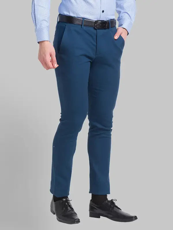 Men Blue Neo Classic Fit Solid Cotton Blend Trouser