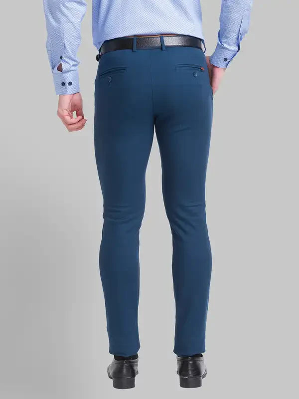 Men Blue Neo Classic Fit Solid Cotton Blend Trouser
