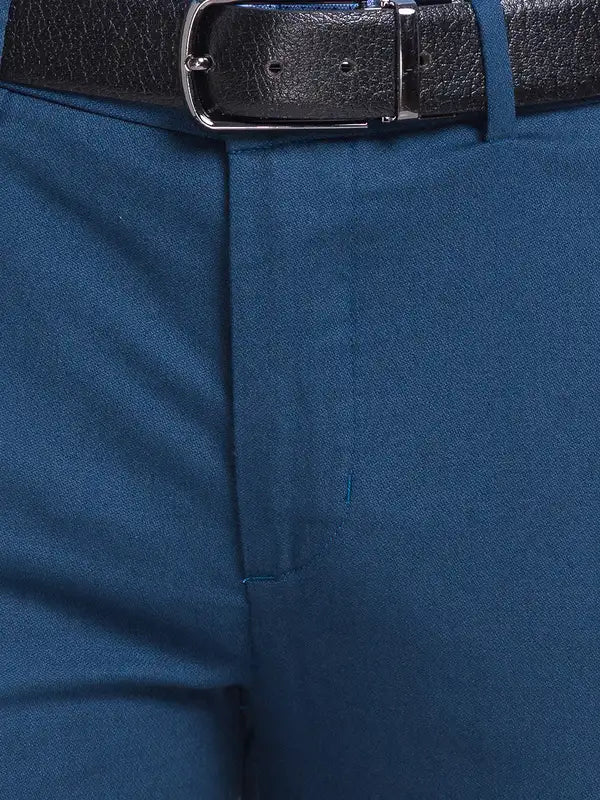 Men Blue Neo Classic Fit Solid Cotton Blend Trouser
