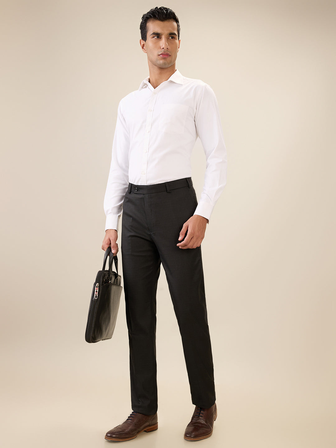 Park Avenue Men Black Checks Slim Fit Polyester Blend Trouser