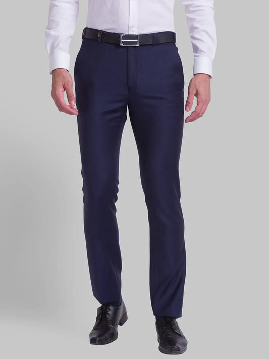 Men Blue Super Slim Fit Checks Polyester Blend Trouser