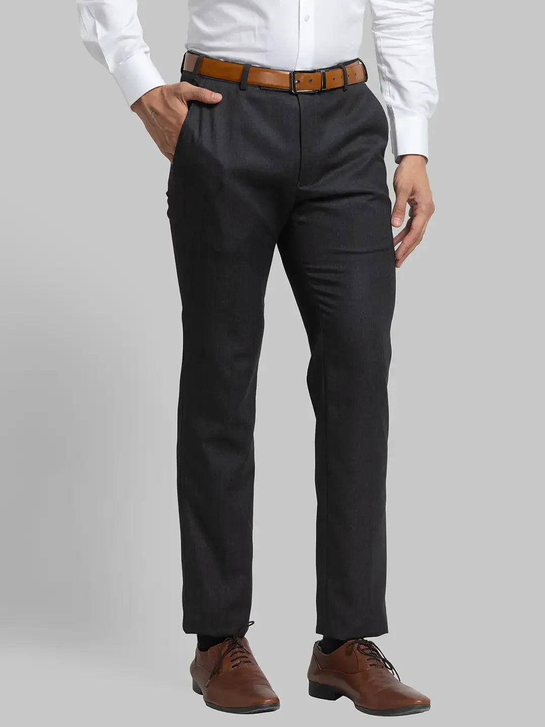 Men Grey Super Slim Fit Checks Polyester Blend Trouser