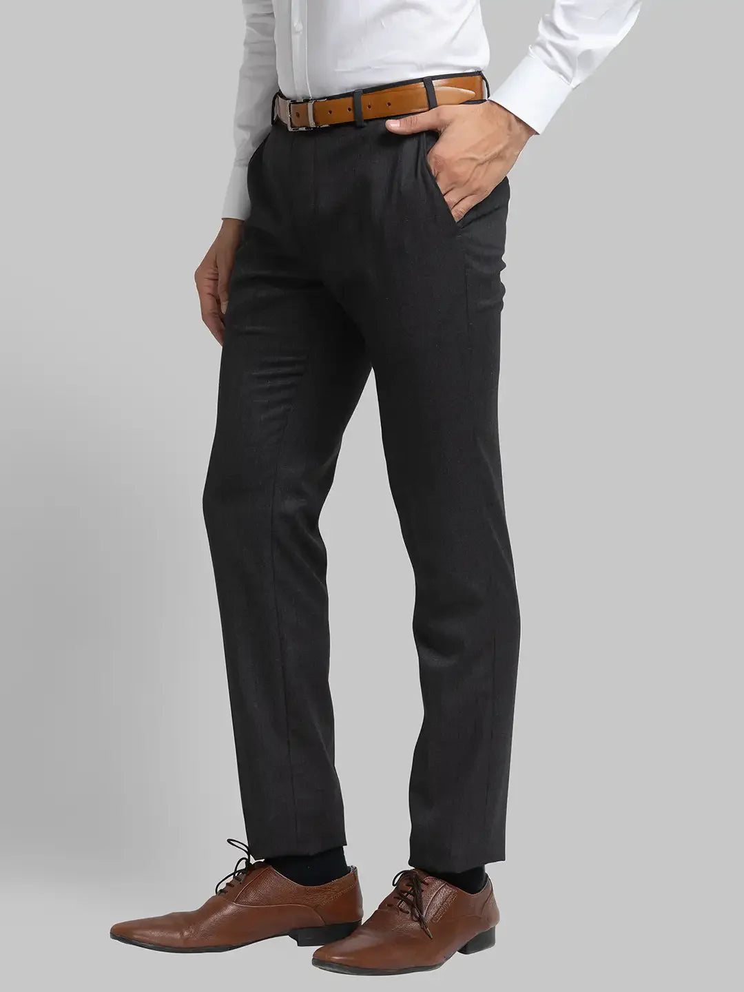 Men Grey Super Slim Fit Checks Polyester Blend Trouser