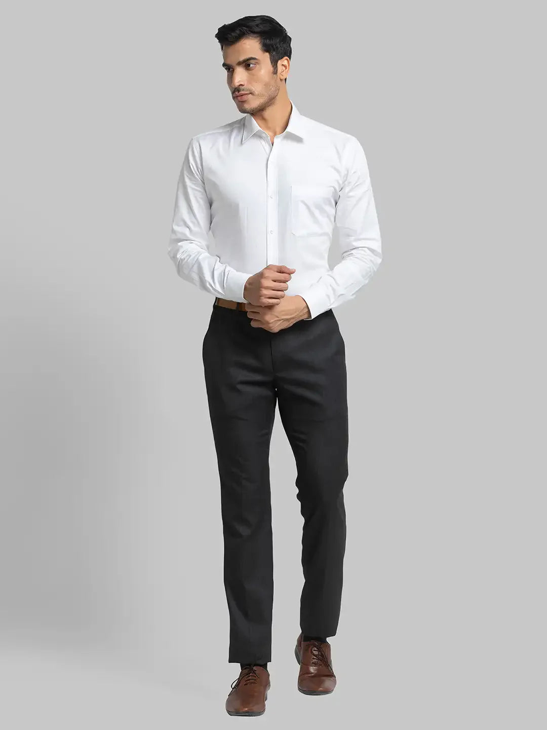 Men Grey Super Slim Fit Checks Polyester Blend Trouser