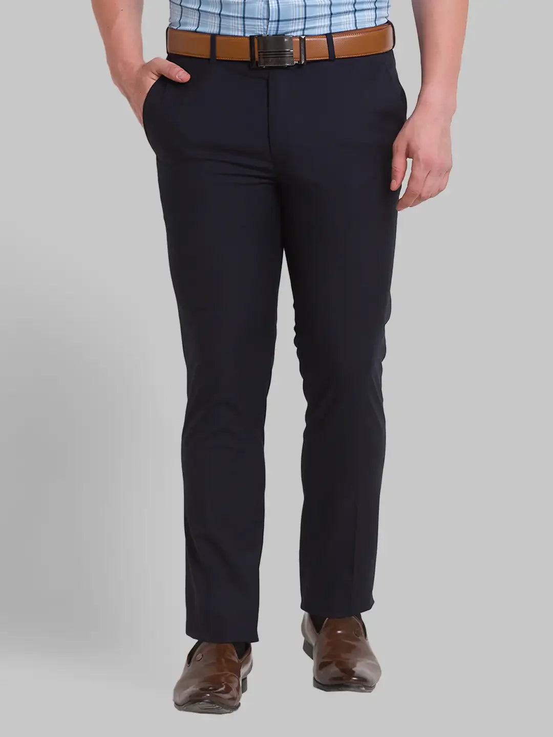 Men Blue Super Slim Fit Structure Polyester Blend Trouser