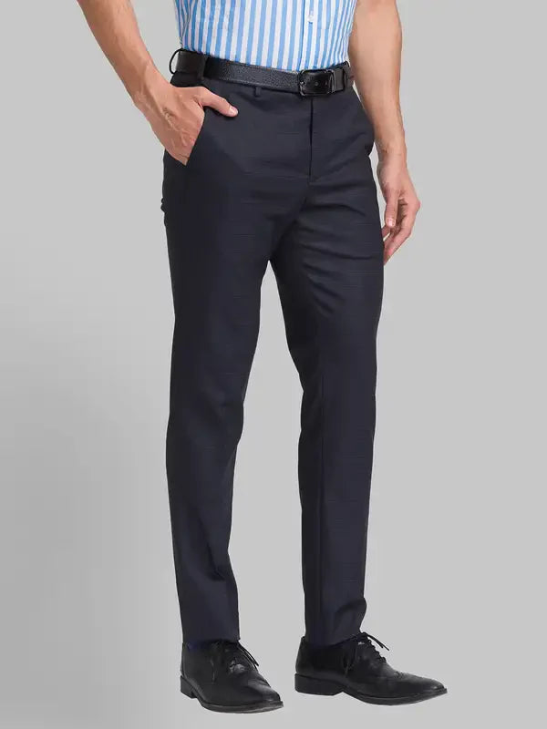 Men Grey Super Slim Fit Checks Polyester Blend Trouser