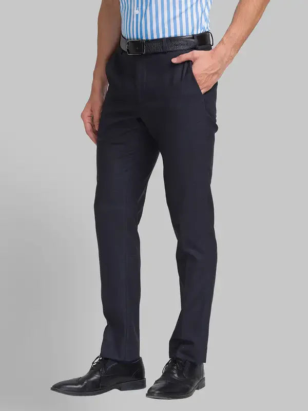 Men Grey Super Slim Fit Checks Polyester Blend Trouser
