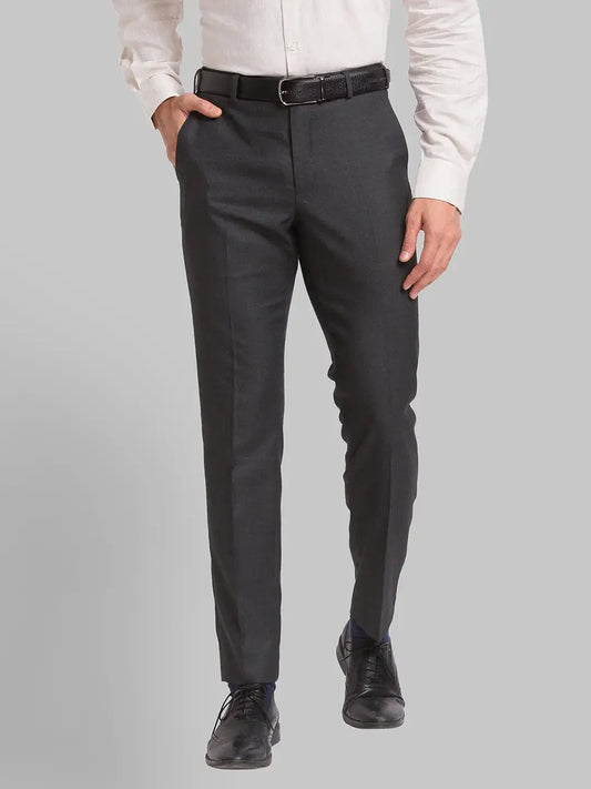 Park Avenue Men Grey Structure Super Slim Fit Polyester Blend Trousers