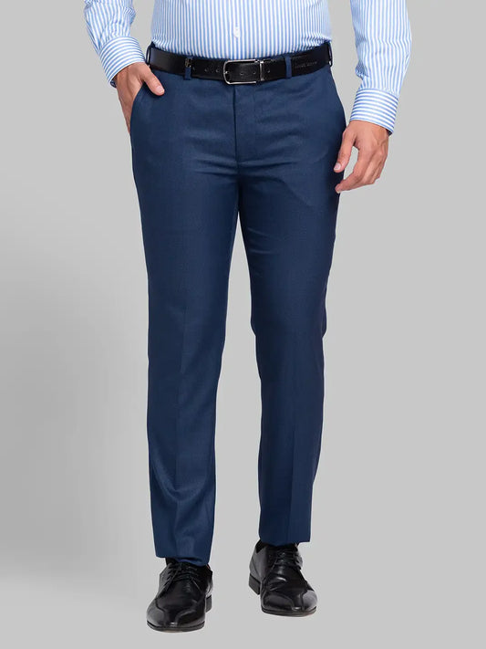 Men Blue Super Slim Fit Structure Polyester Blend Trouser
