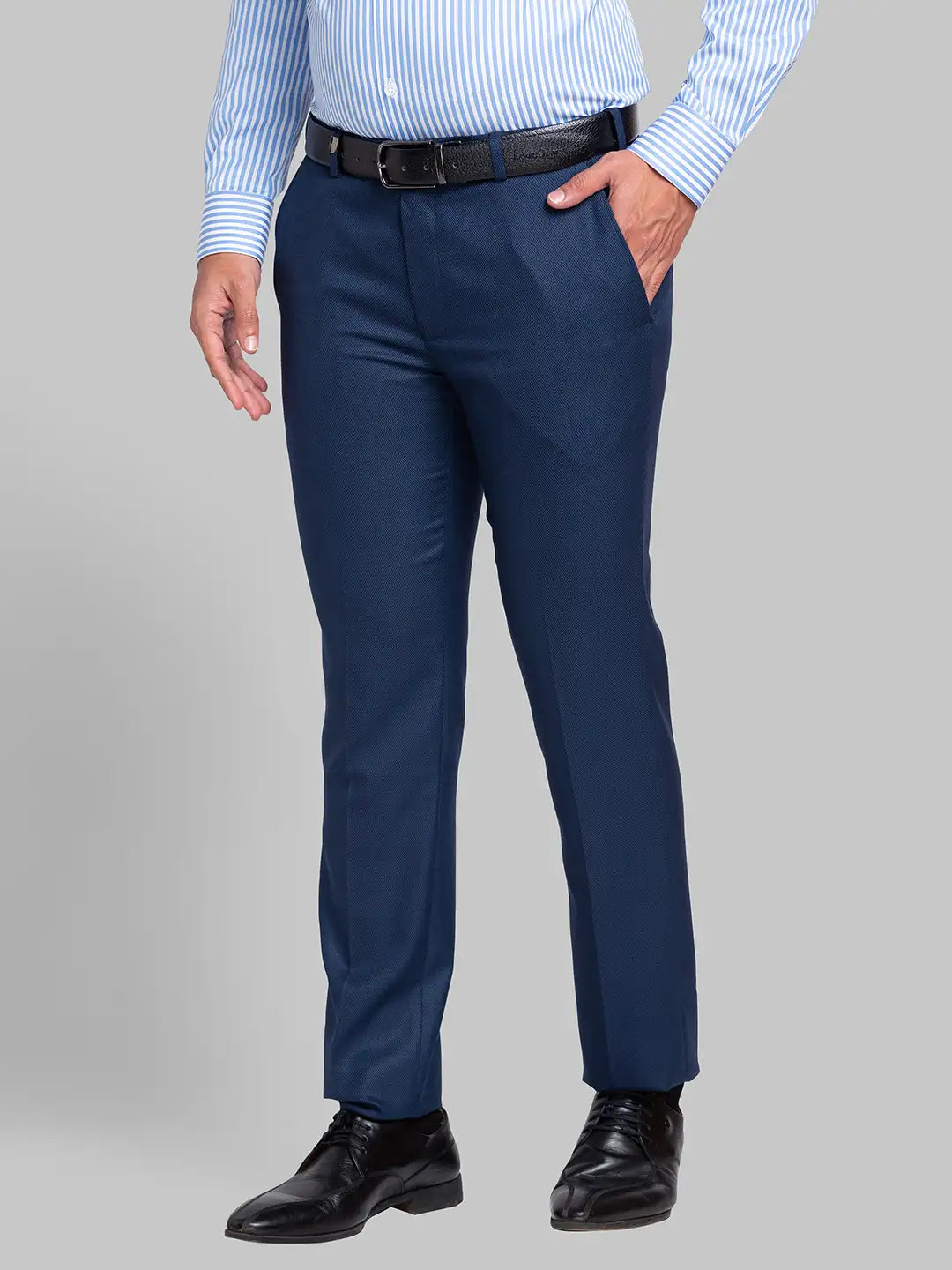 Men Blue Super Slim Fit Structure Polyester Blend Trouser
