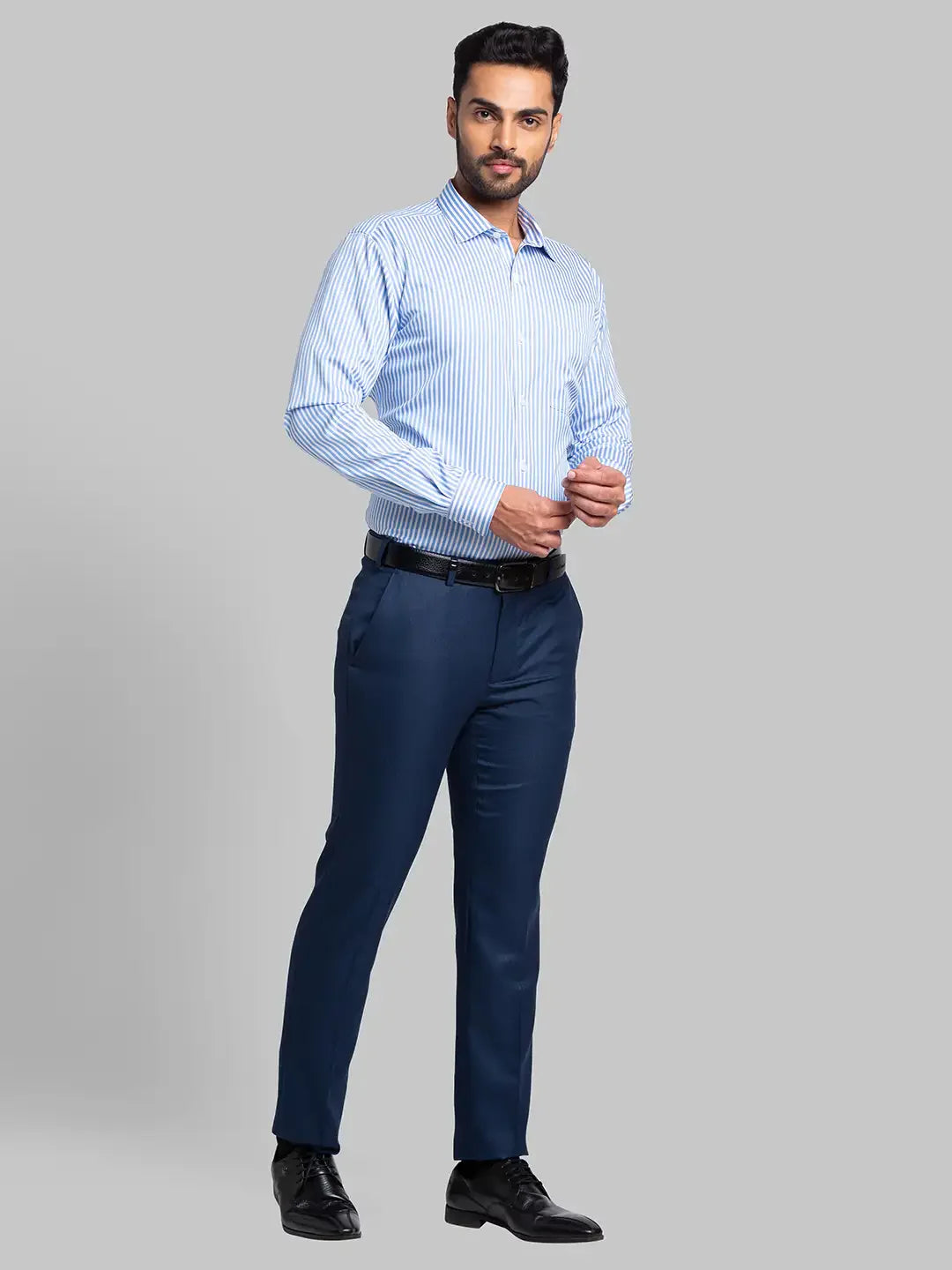Men Blue Super Slim Fit Structure Polyester Blend Trouser