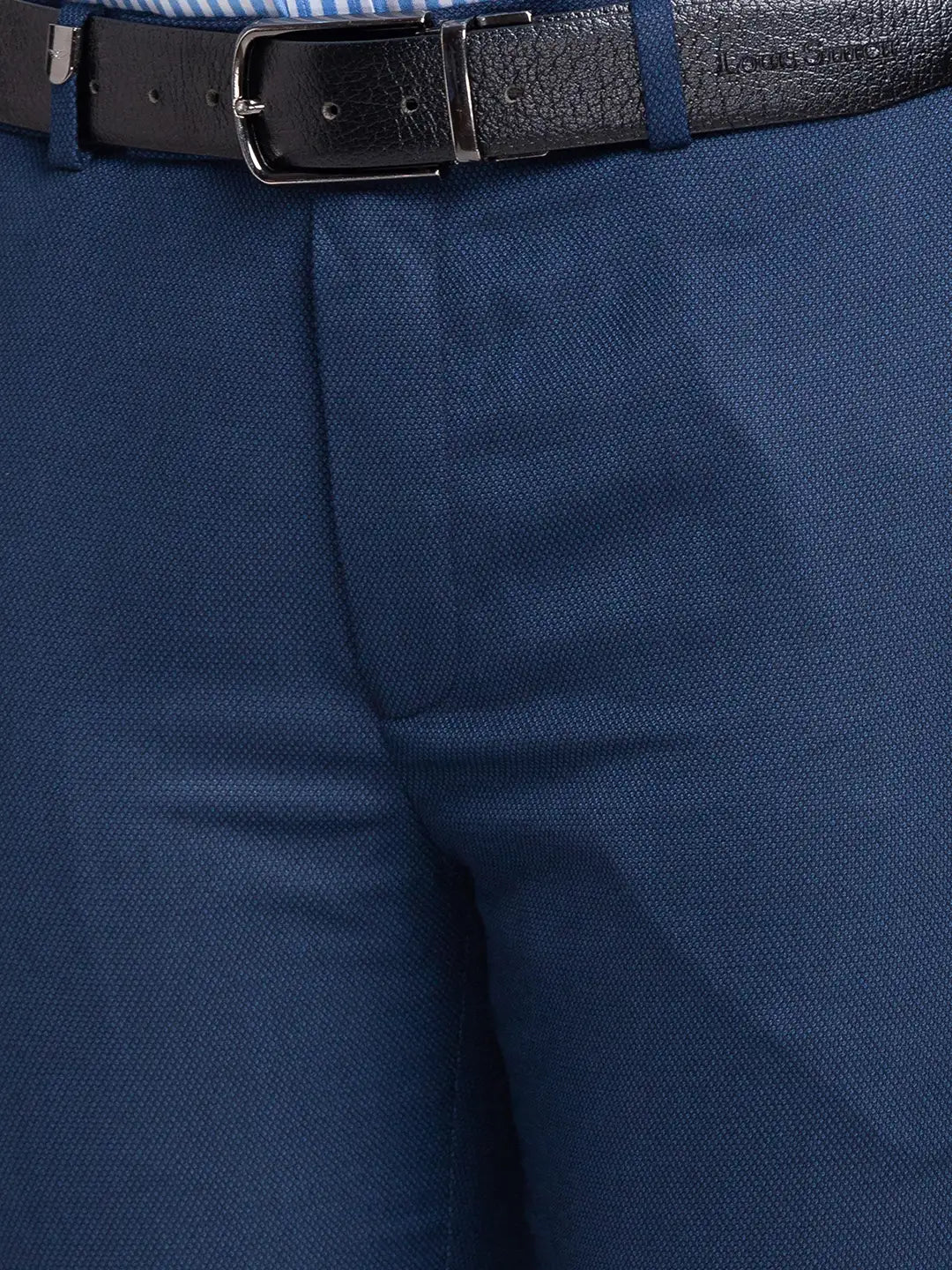 Men Blue Super Slim Fit Structure Polyester Blend Trouser