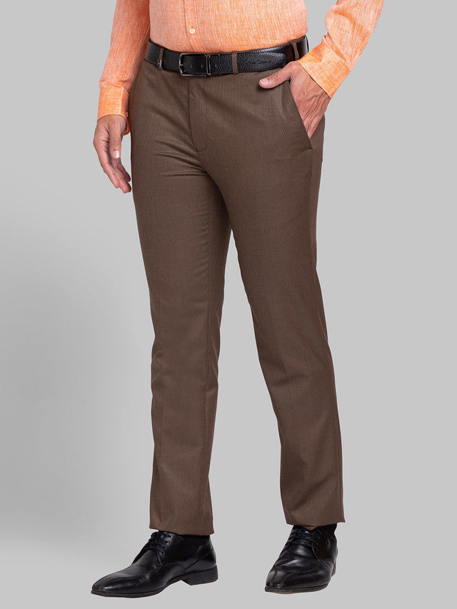 Park Avenue Brown Structure Super Slim Fit Polyester Blend Trouser