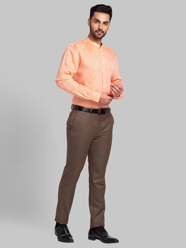 Park Avenue Brown Structure Super Slim Fit Polyester Blend Trouser