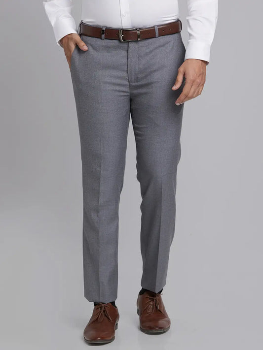 Men Grey Super Slim Fit Checks Polyester Blend Trouser