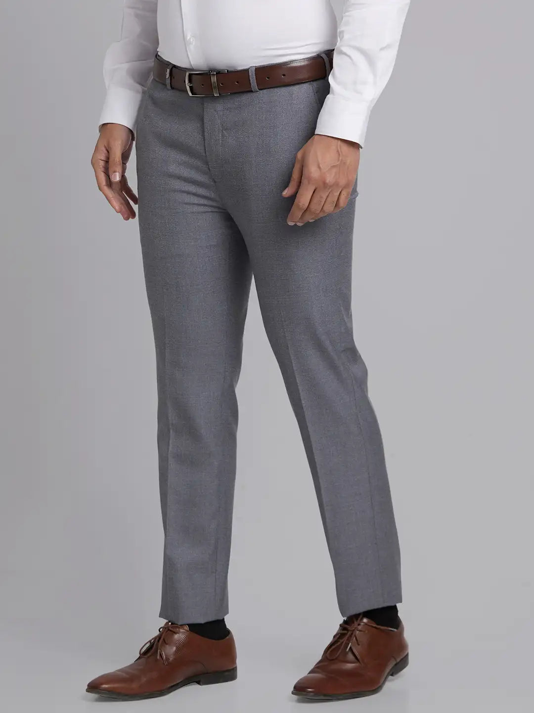 Men Grey Super Slim Fit Checks Polyester Blend Trouser