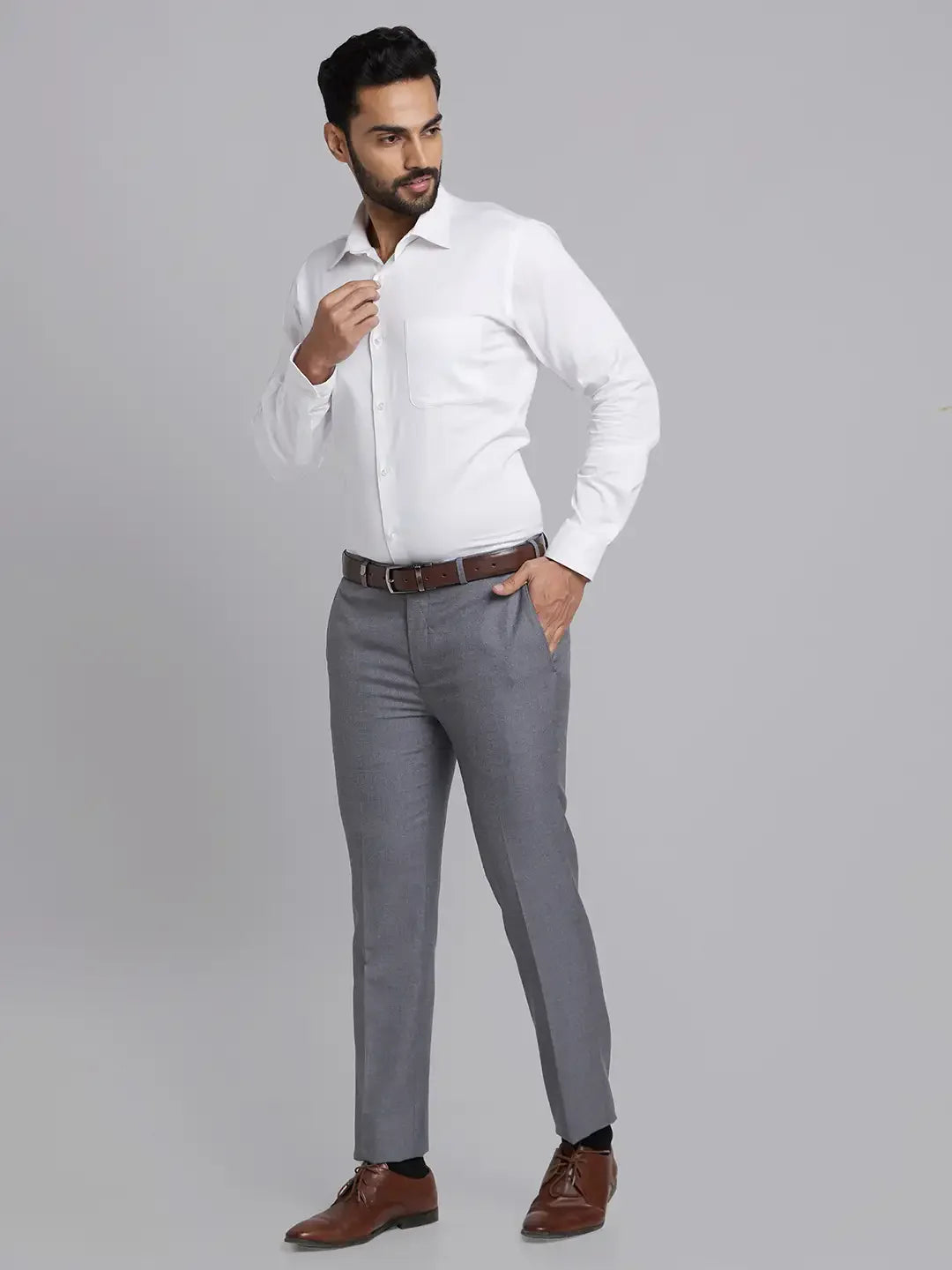 Men Grey Super Slim Fit Checks Polyester Blend Trouser