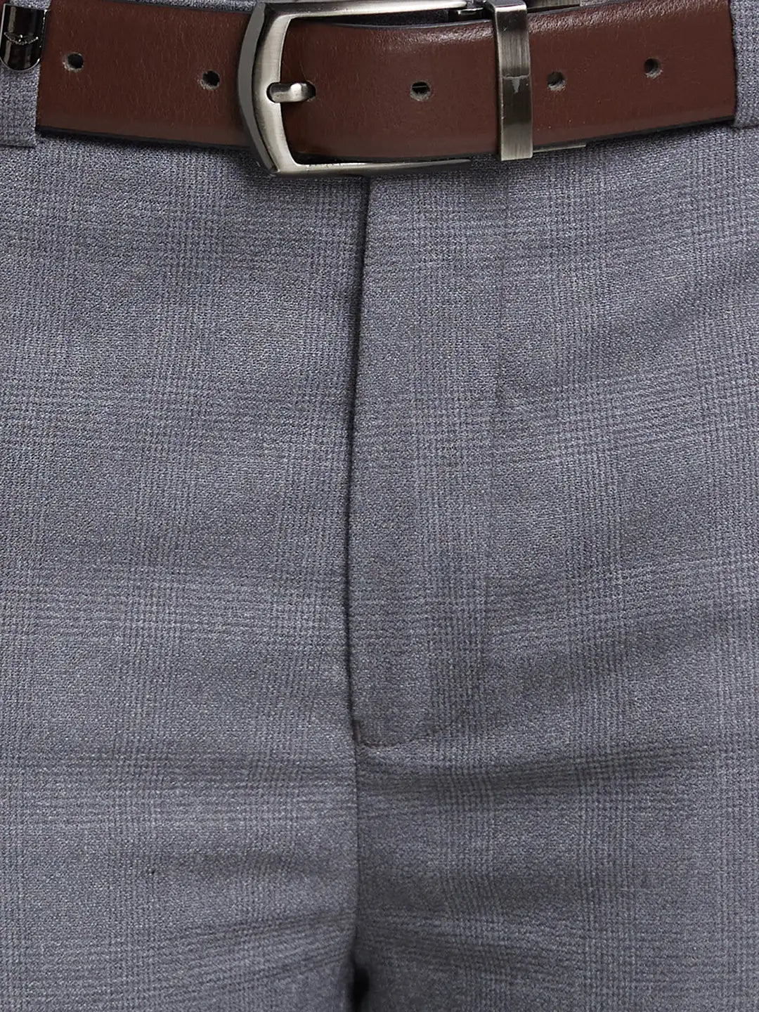 Men Grey Super Slim Fit Checks Polyester Blend Trouser