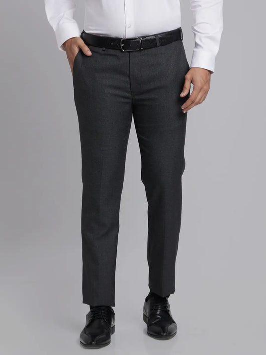 Men Grey Super Slim Fit Checks Polyester Blend Trouser