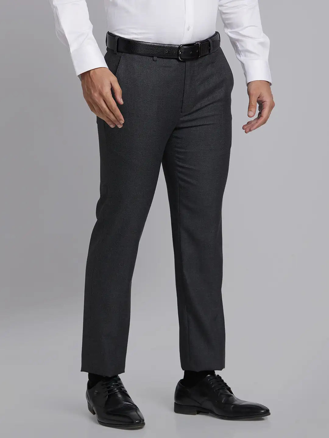 Men Grey Super Slim Fit Checks Polyester Blend Trouser