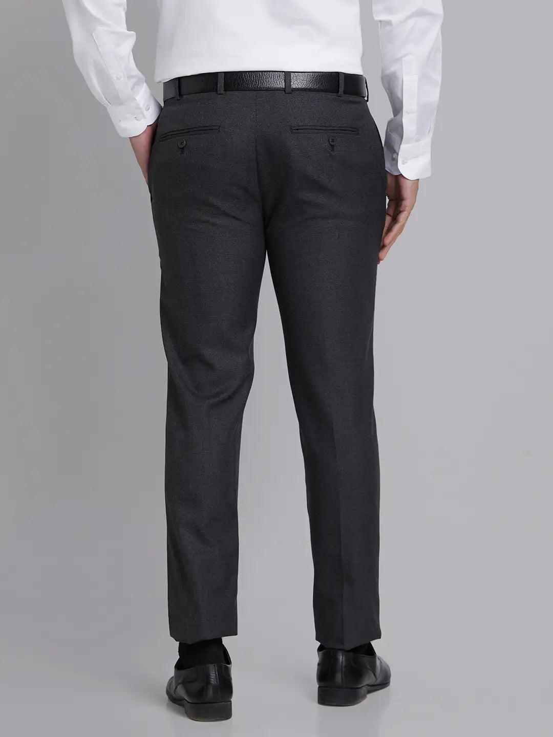 Men Grey Super Slim Fit Checks Polyester Blend Trouser