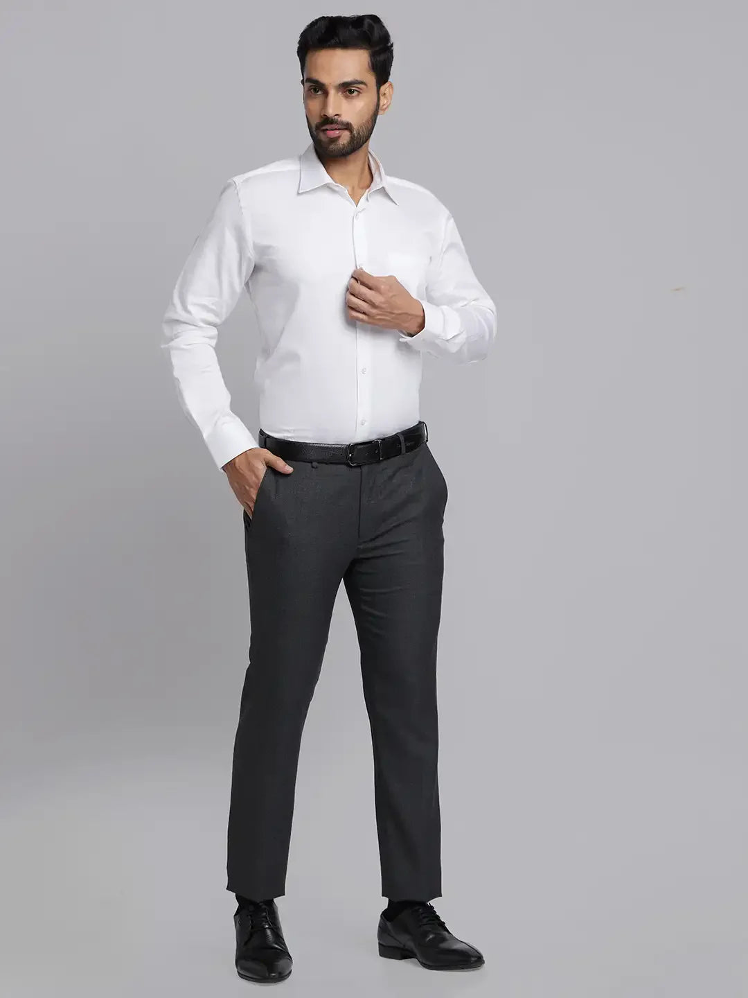 Men Grey Super Slim Fit Checks Polyester Blend Trouser