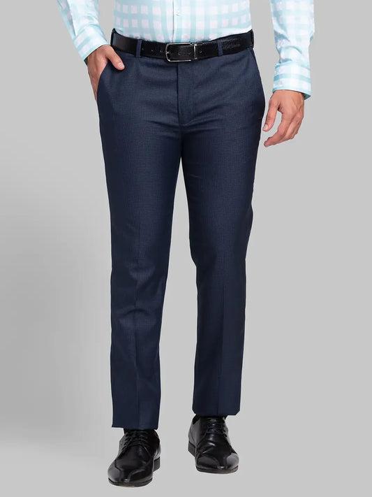 Men Blue Super Slim Fit Checks Polyester Blend Trouser