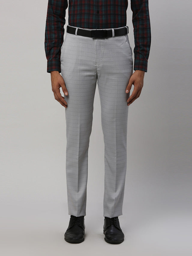 Park Avenue Men Grey Checkered Super Slim Fit Trouser
