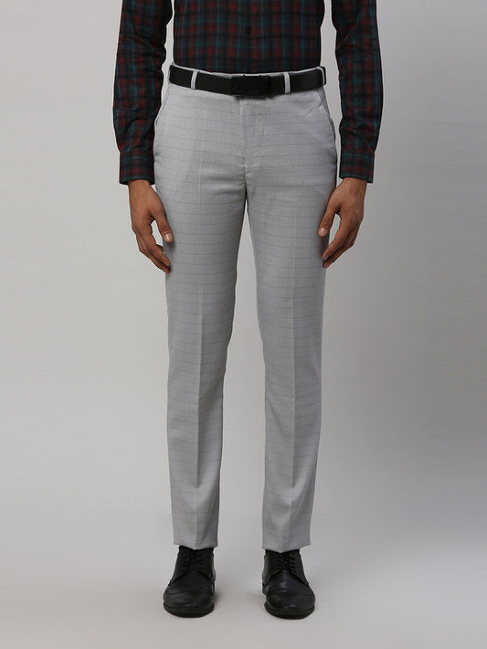 Park Avenue Men Grey Checkered Super Slim Fit Trouser