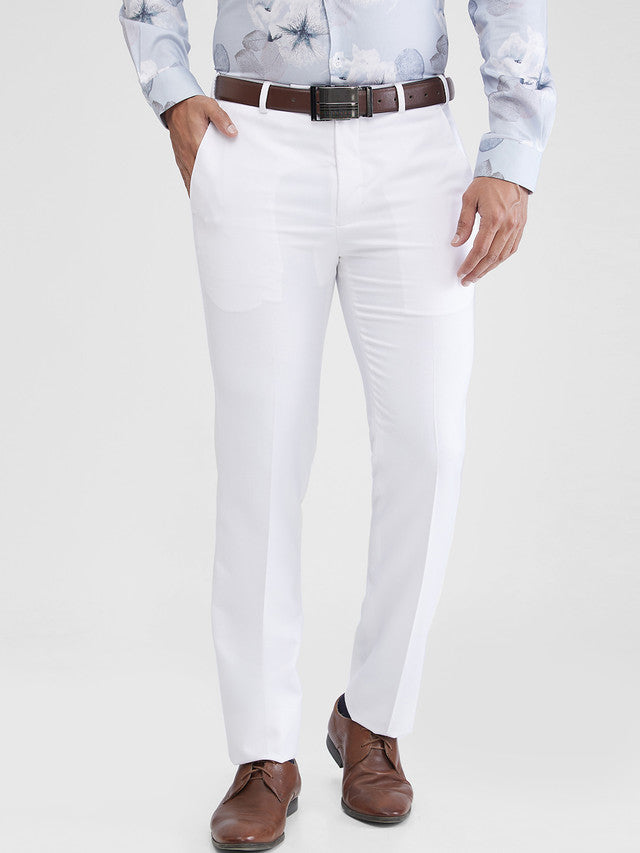 Park Avenue Men White Solid Slim Fit Trouser