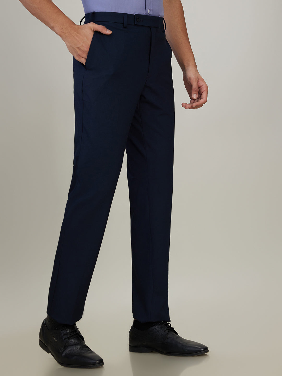 Park Avenue Men Blue Solid Slim Fit Polyester Blend Trouser