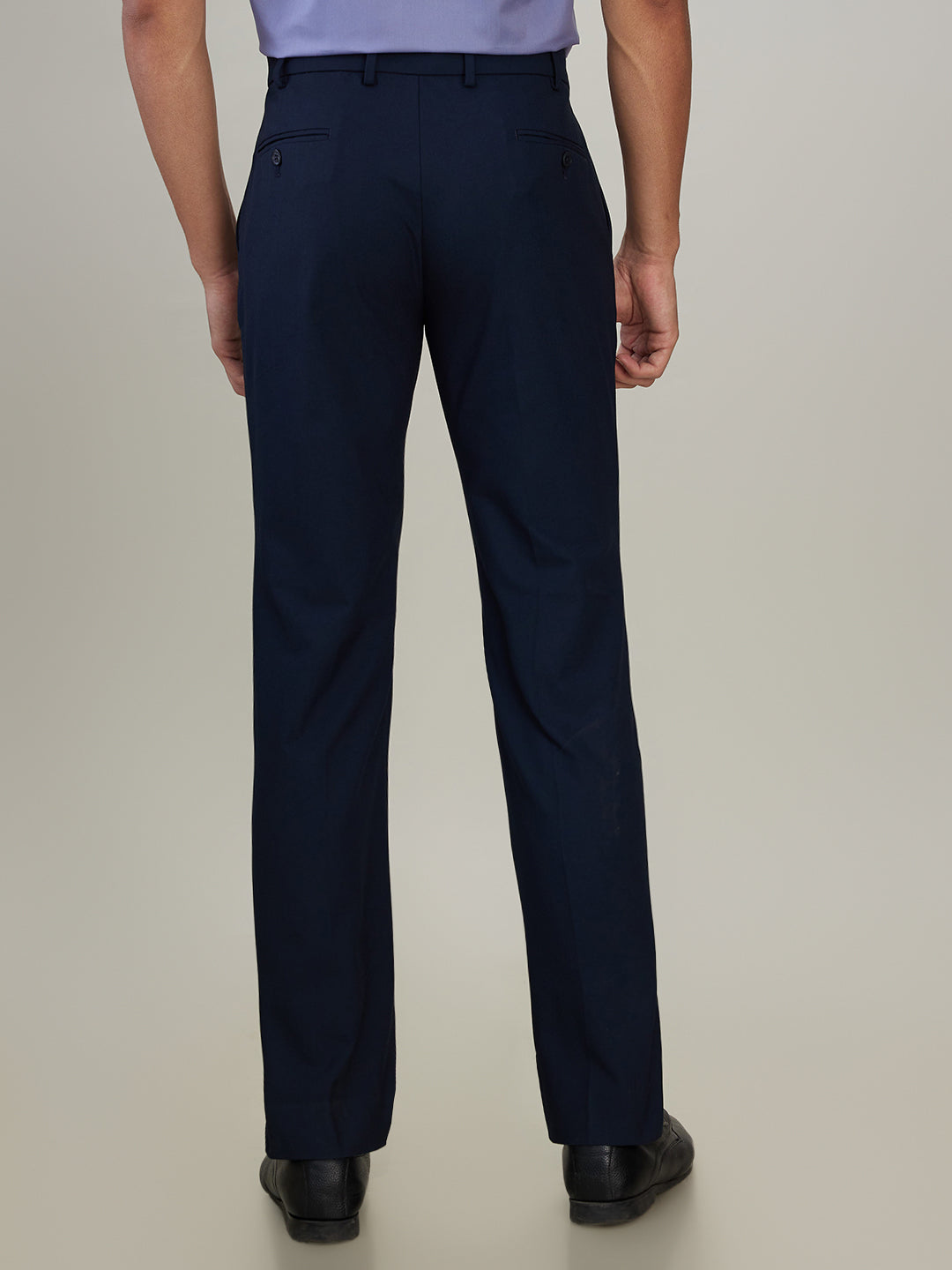 Park Avenue Men Blue Solid Slim Fit Polyester Blend Trouser