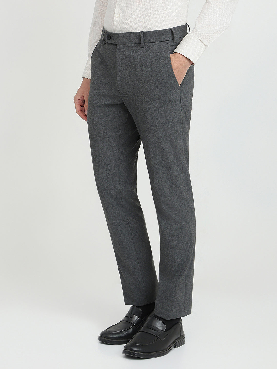 Park Avenue Men Grey Solid Slim Fit Polyester Blend Trouser