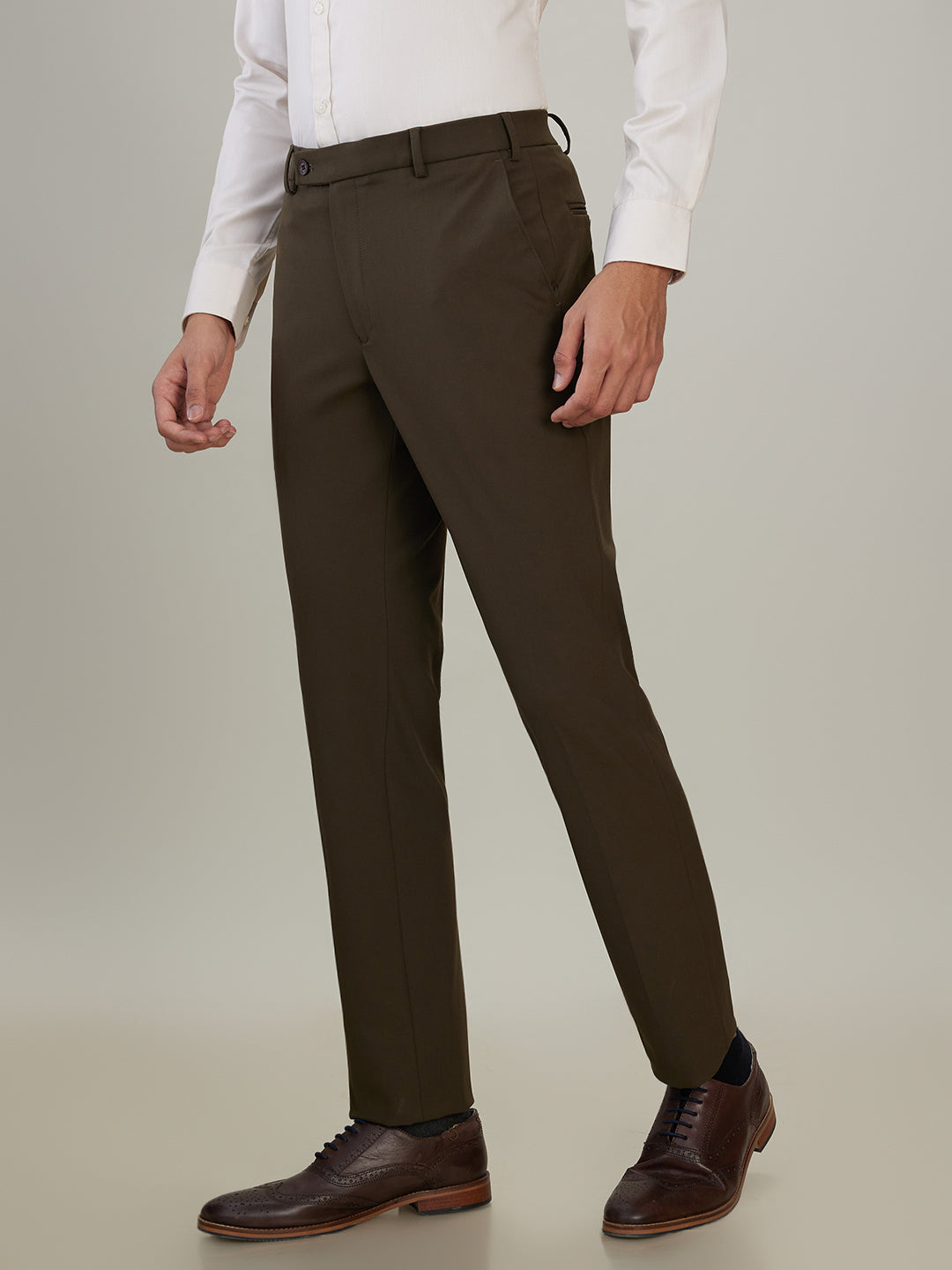 Park Avenue Men Brown Solid Slim Fit Polyester Blend Trouser