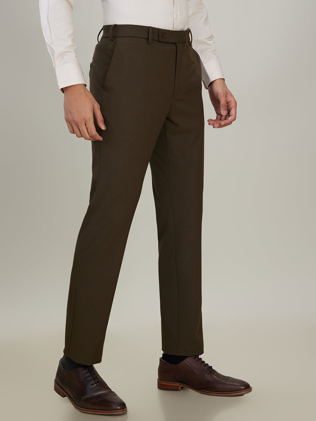 Park Avenue Men Brown Solid Slim Fit Polyester Blend Trouser