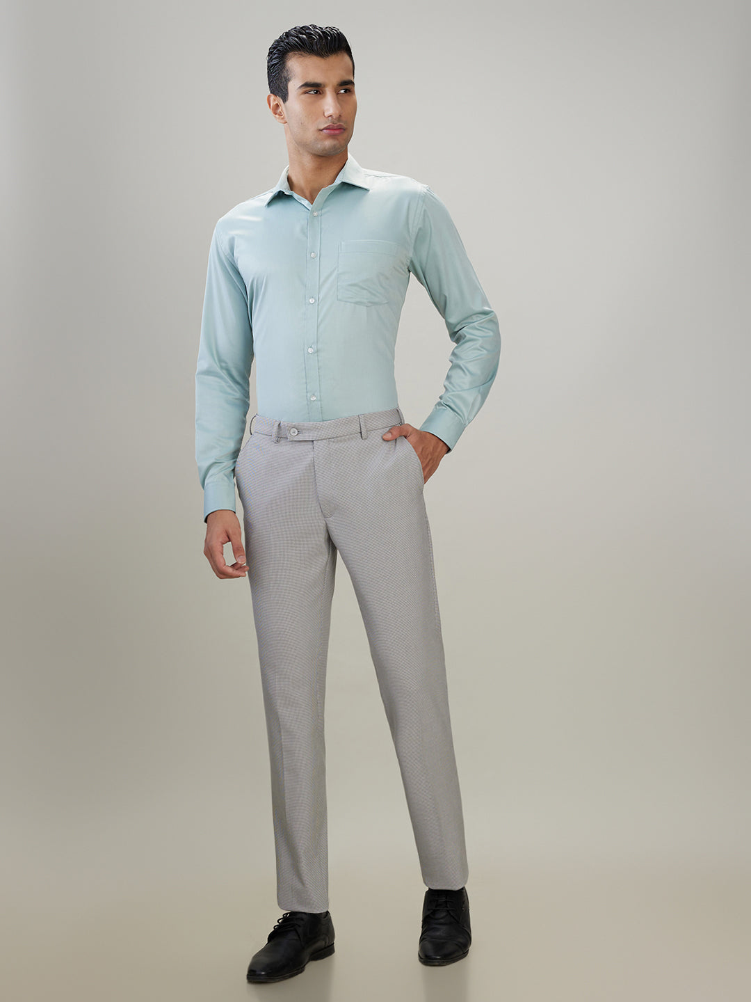 Park Avenue Men Grey Dobby Slim Fit Polyester Blend Trouser