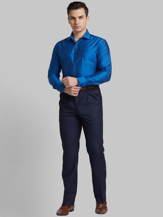Park Avenue Men Blue Self Design Regular Fit Trouser